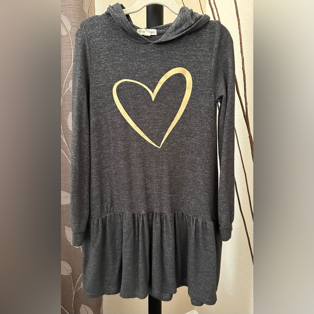 Tucker + Tate | Hooded Jersey Dress | Girls 7 | Grey, metallic gold